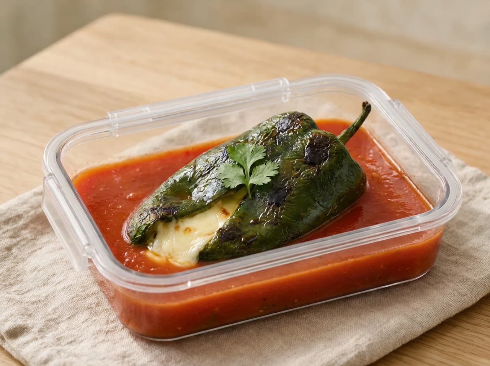 Chiles rellenos de queso en caldillo