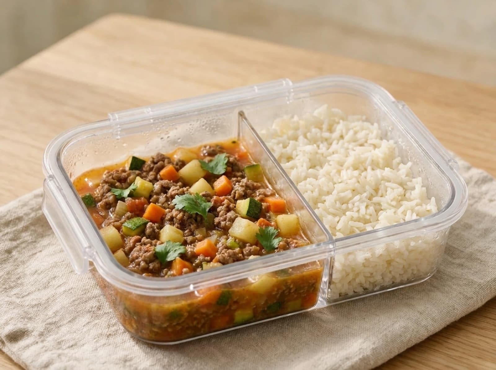 Picadillo de res con calabacitas y arroz
